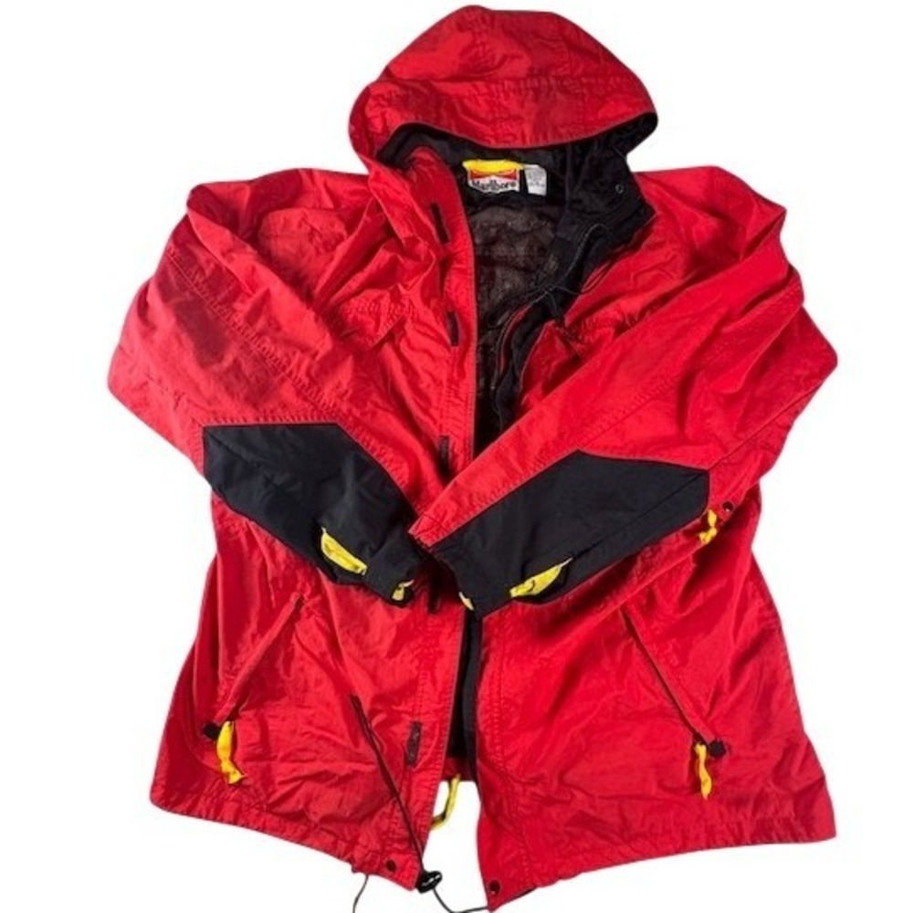 Marlboro Adventure Team Jacket Mens XL Red Black Hooded Windbreaker Vintage 90s